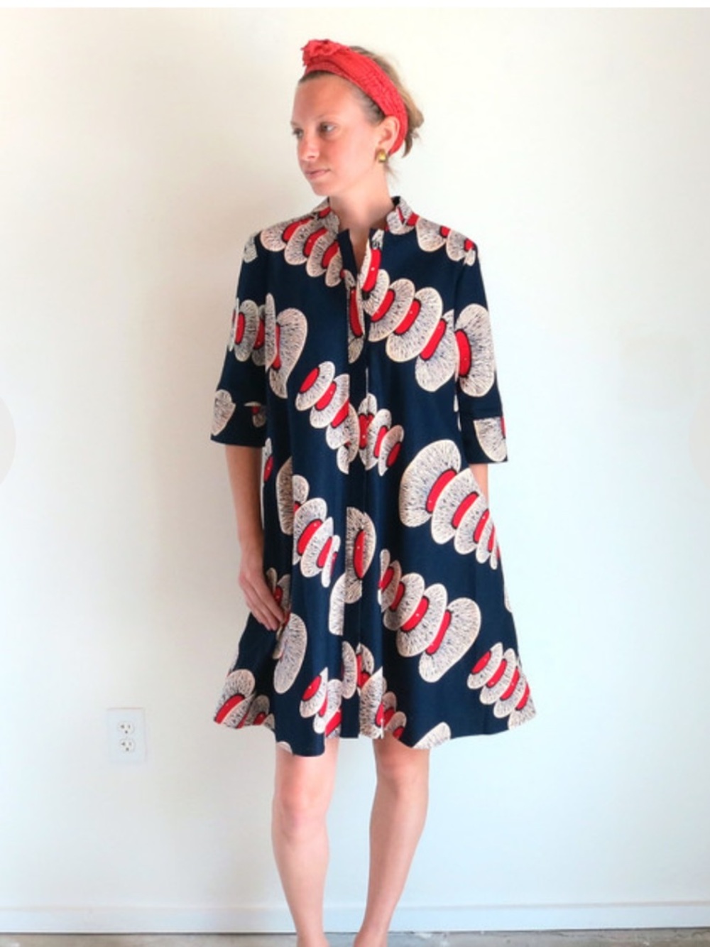 Zuri Shirt Dress in Nuclear Pattern Blue White Red size XS